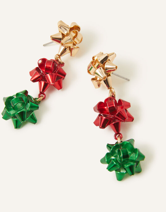 Triple Bow Long Drop Earrings, , large