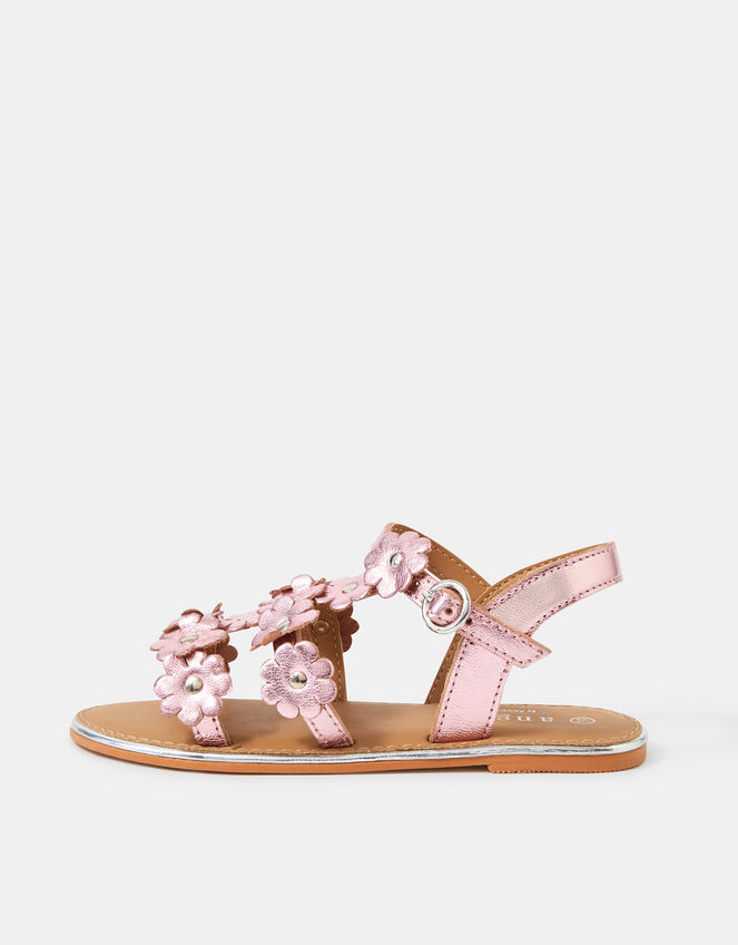 Girls Metallic Flower Sandals, Pink (PINK), large