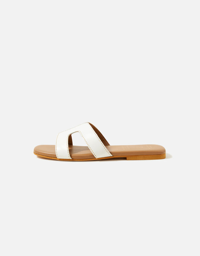 Contrast Stitch Leather Sandals , White (WHITE), large