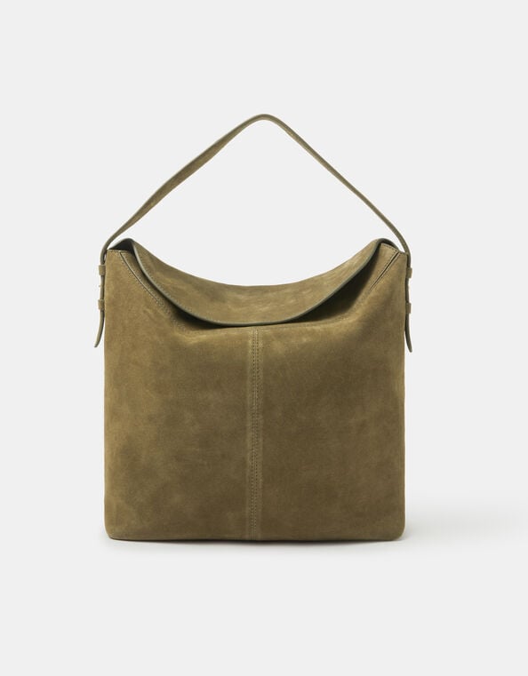 Fold Top Suede Shoulder Bag, , large