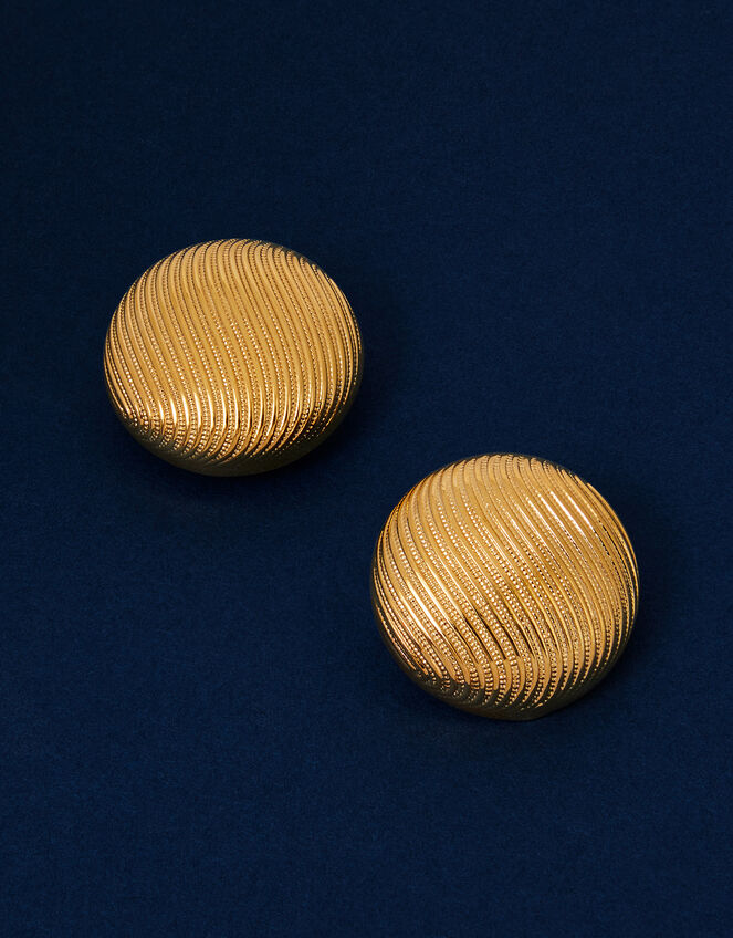 14ct Gold-Plated Ridge Button Stud Earrings, , large