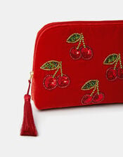 Embellished Cherry Velvet Pouch, , large