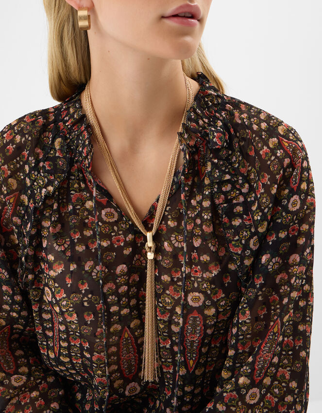 Chain Mail Lariat Tassel Necklace, , large