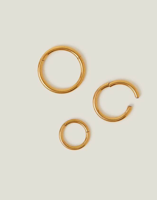 3-Pack 14ct Gold-Plated Surgical Steel Hoops, , large