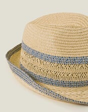 Woven Straw Trilby Hat, , large
