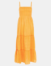 Shimmer Smocked Midi Dress, Gold (GOLD), large