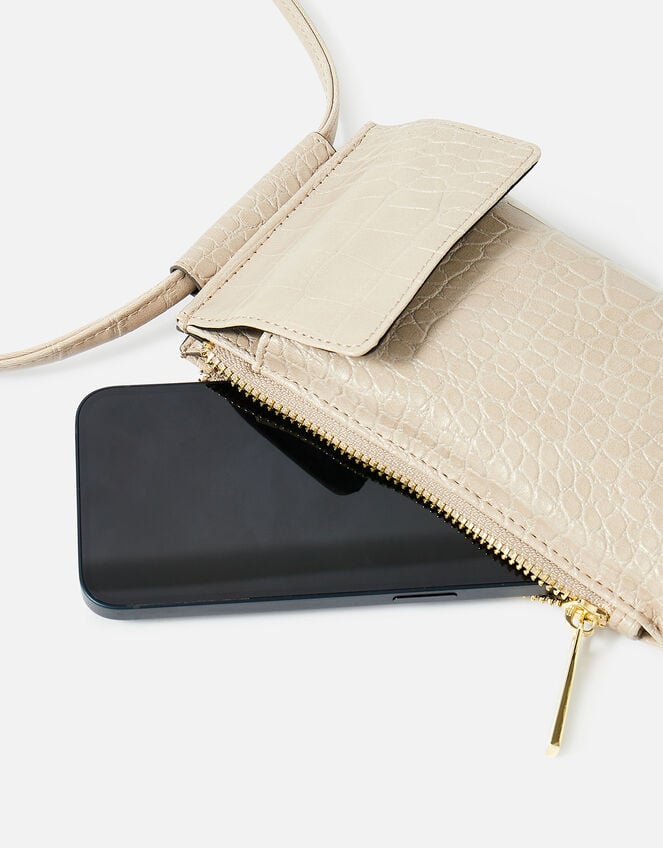 Faux Croc Phone Bag, Natural (NATURAL), large