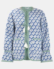 Dandelion Print Tie Quilted Jacket, Blue (BLUE), large
