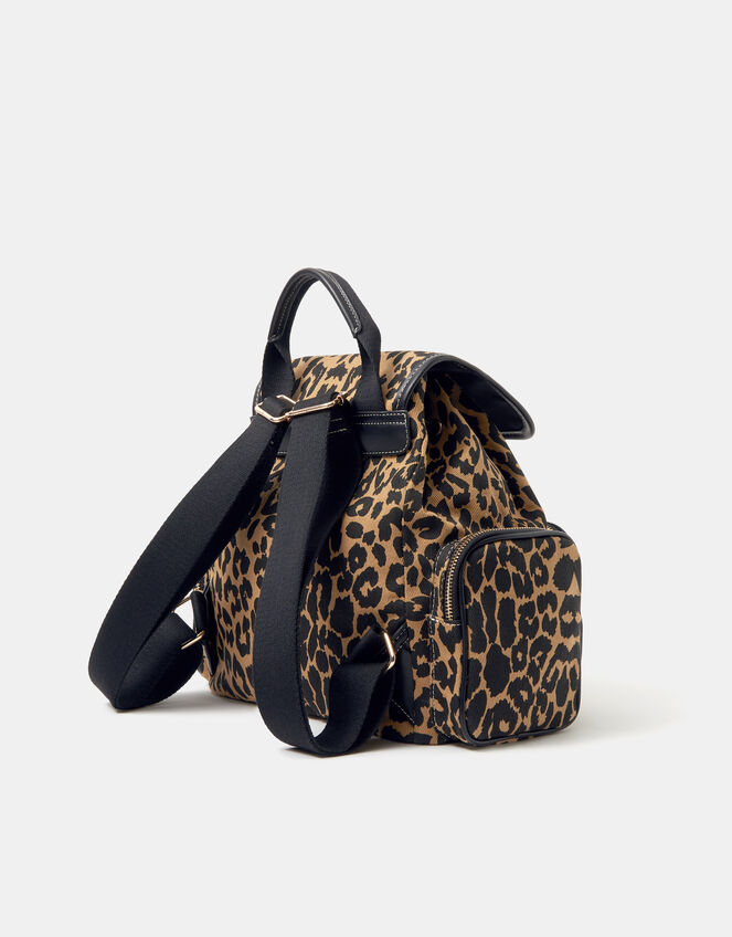 Leopard Print Multi Pocket Backpack, , large