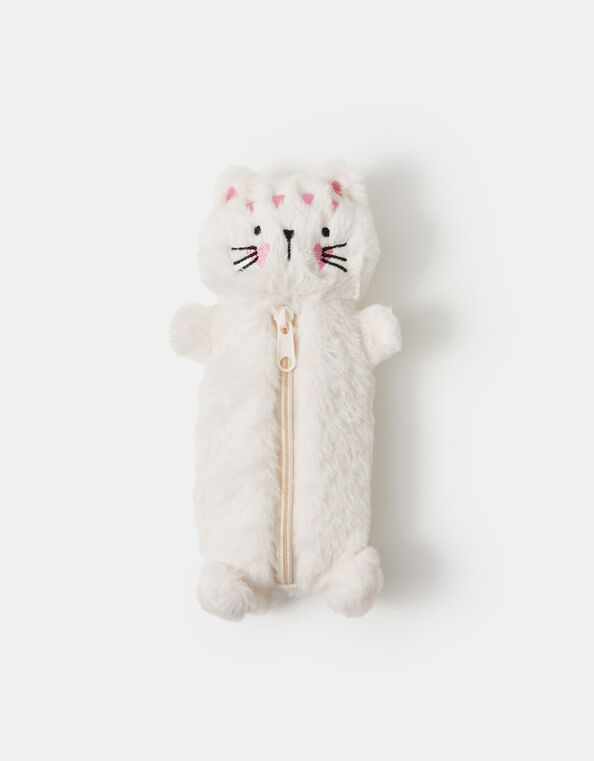 Girls Fluffy Cat Pencil Case, , large
