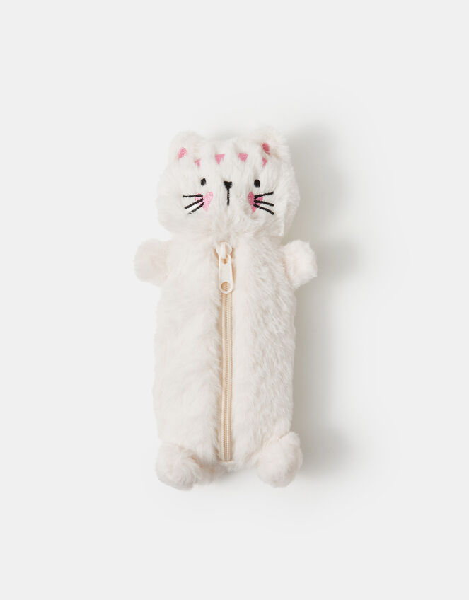 Girls Fluffy Cat Pencil Case, , large