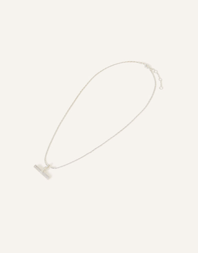 Sterling Silver-Plated Sparkle T-Bar Necklace, , large