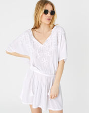 Kerina Cutwork Embroidered Kaftan, White (WHITE), large