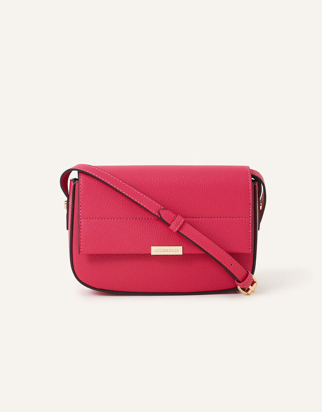 Straight Flap Saddle Cross-Body Bag, Pink (FUCHSIA), large