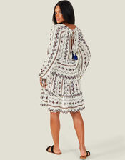 Fan Short Tiered Dress, White (WHITE), large