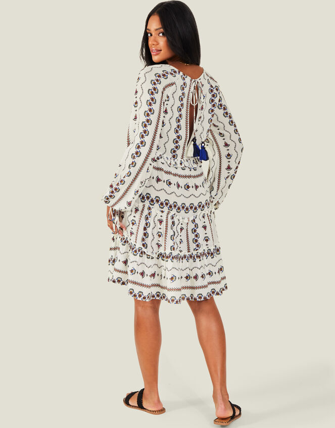 Fan Short Tiered Dress, White (WHITE), large