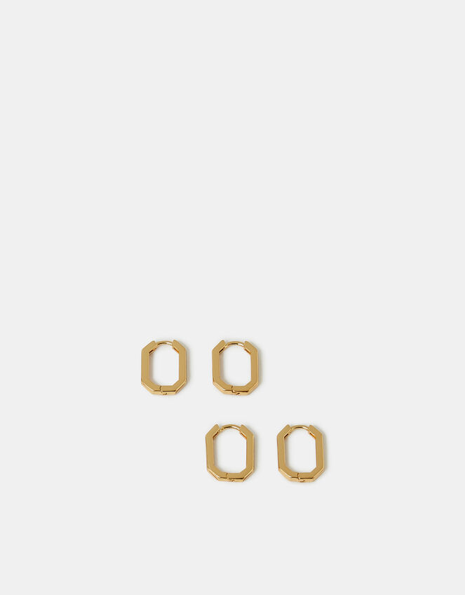 2-Pack 14ct Gold-Plated Rectangular Hoop Earrings, , large