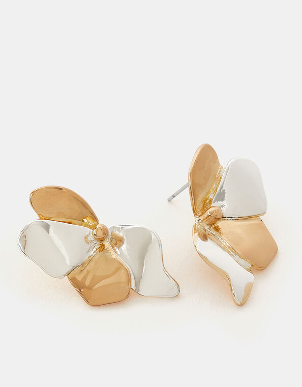 Two Tone Flower Stud Earrings, , large