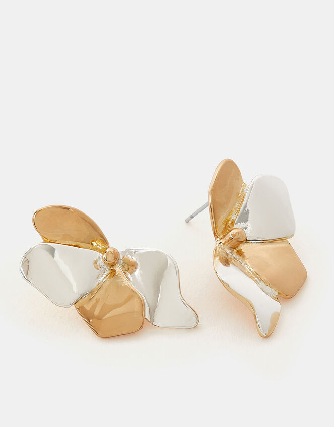 Two Tone Flower Stud Earrings, , large