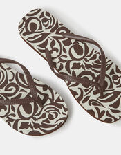 Floral Print Flip Flops, Brown (CHOCOLATE), large