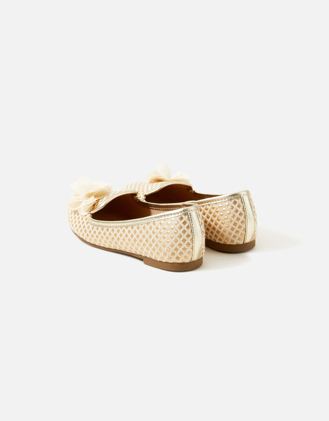 Kids Jacquard Corsage Slipper Shoes, Gold (GOLD), large