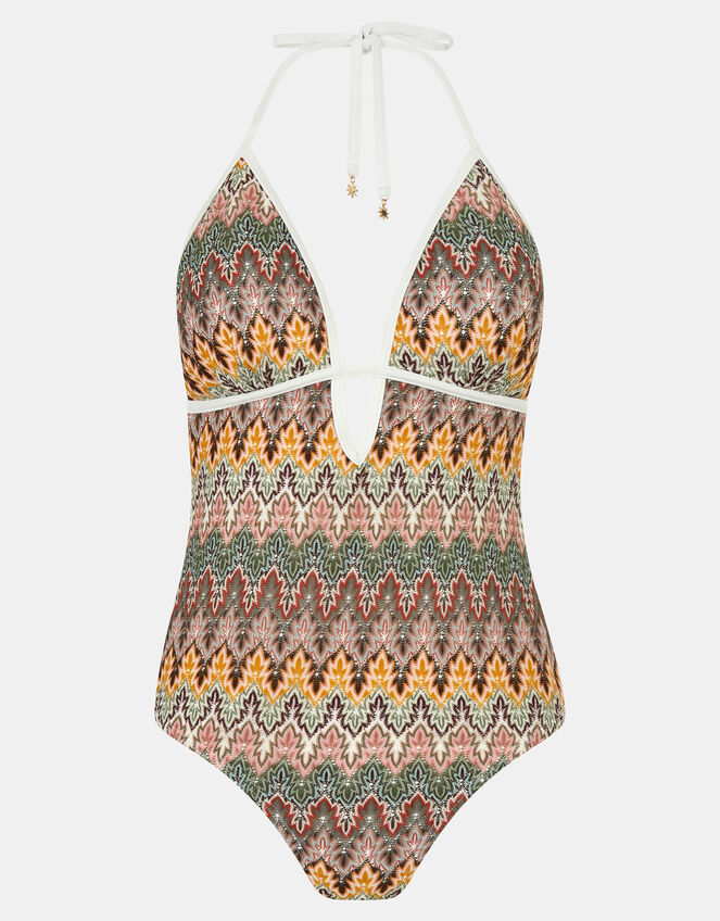 Crochet Plunge Swimsuit, Natural (NEUTRAL), large