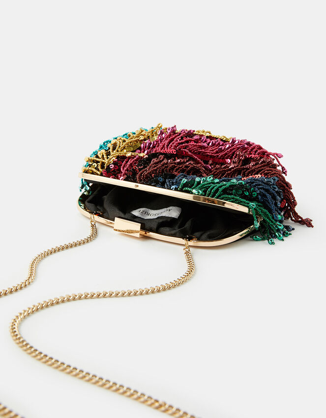 Faye Rainbow Fringe Clipframe Bag, , large