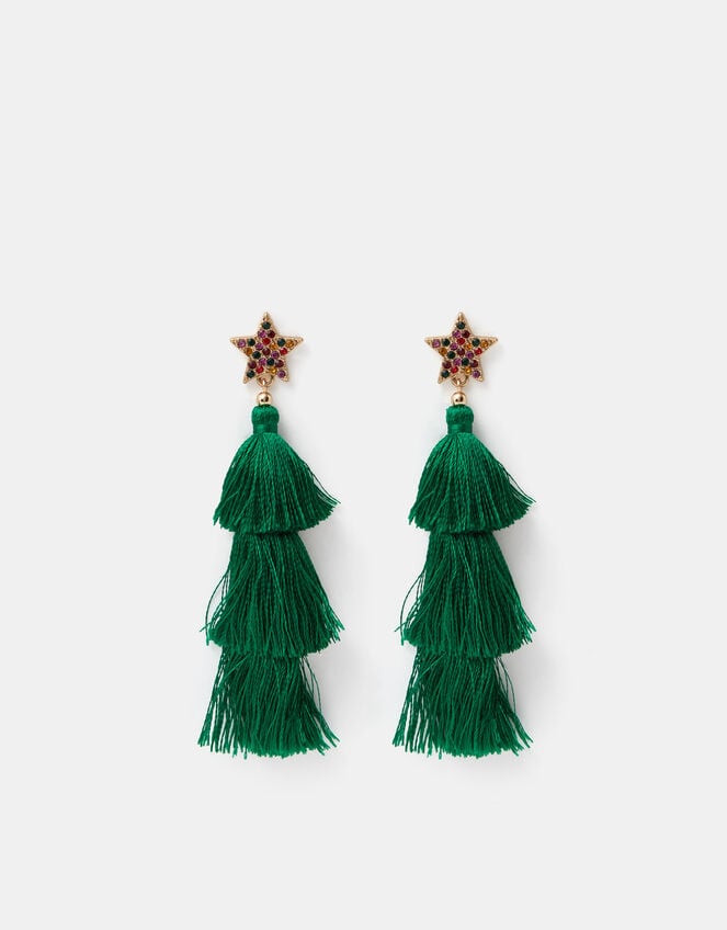 Christmas Tree Tassel Drop Earrings, , large