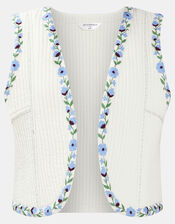 Floral Embroidered Quilted Waistcoat, Ivory (IVORY), large