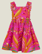 Girls Ornamental Leaf Print Dress, Pink (PINK), large