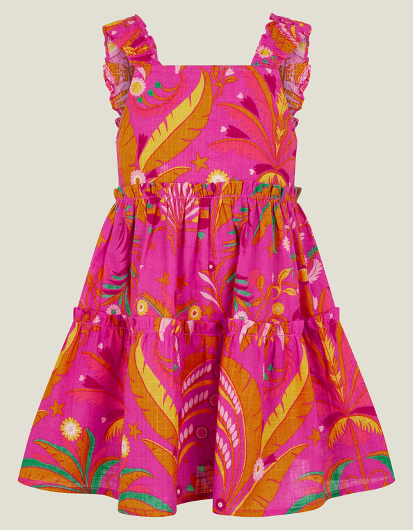 Girls Ornamental Leaf Print Dress, Pink (PINK), large