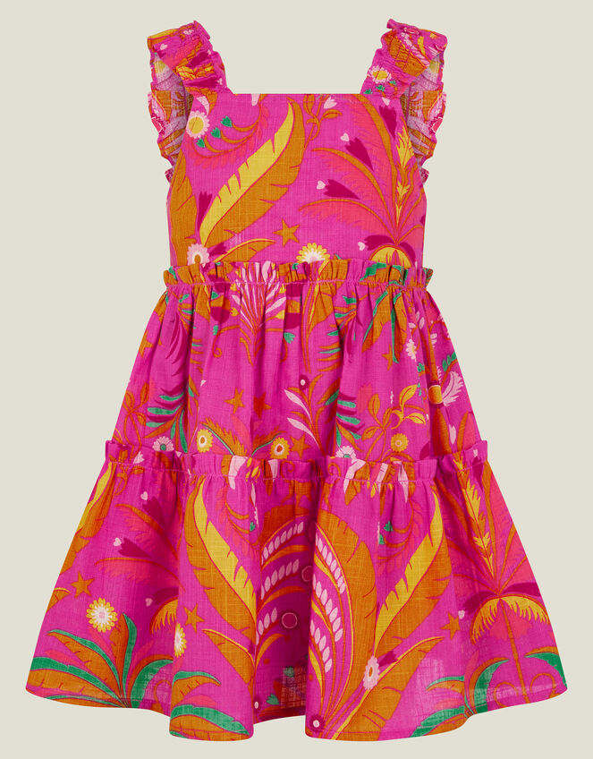 Girls Ornamental Leaf Print Dress, Pink (PINK), large