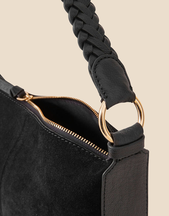 Suede Woven Top Handle Bag, , large