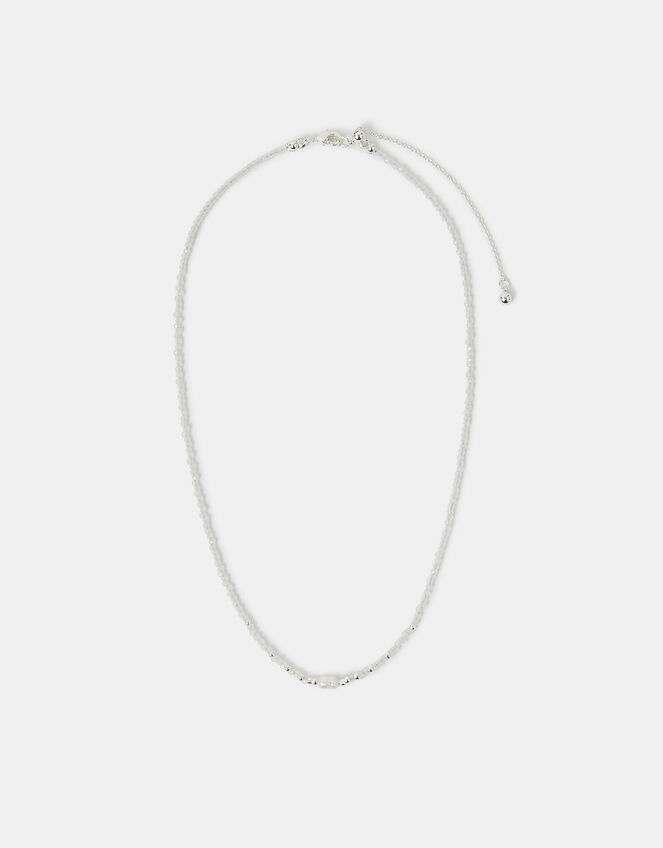 Sterling Silver-Plated Pearl Beaded Necklace, White (WHITE), large