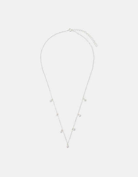 Sterling Silver Stone Station Necklace, , large