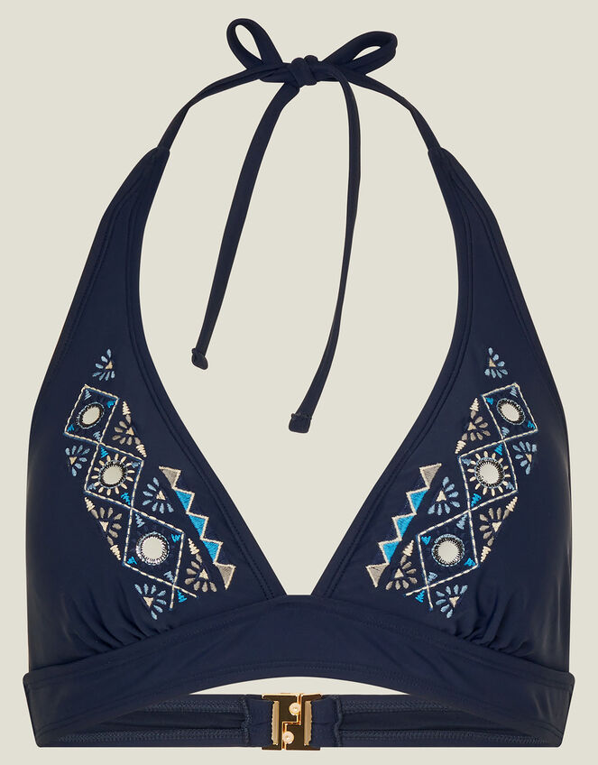 Embellished Triangle Bikini Top, Blue (NAVY), large