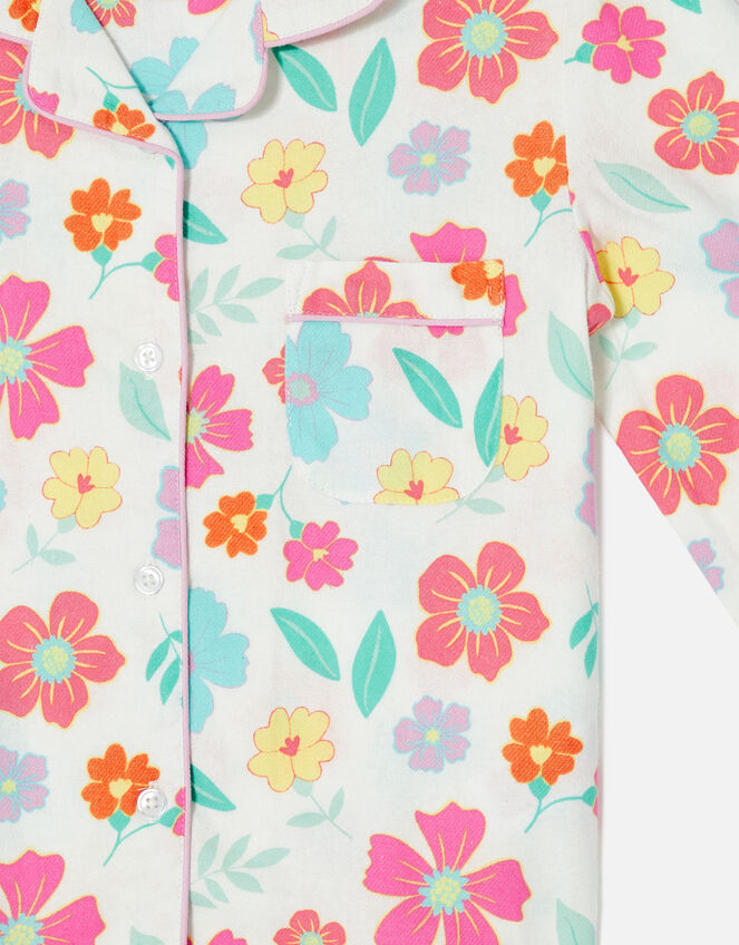 Girls Floral Print Pyjamas in Organic Cotton, Blue (BLUE), large