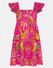 Ornamental Print Frilly Mini Dress, Pink (PINK), large