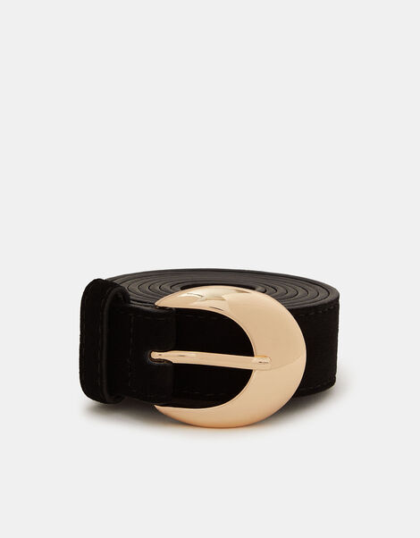 Oval Buckle Suede Belt, Black (BLACK), large