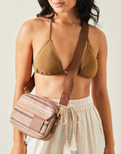 Small Stripe Raffia Cross-Body Bag, , large