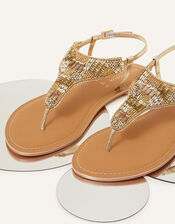 Bead and Sequin Embellished Toe Post Sandals, Gold (GOLD), large