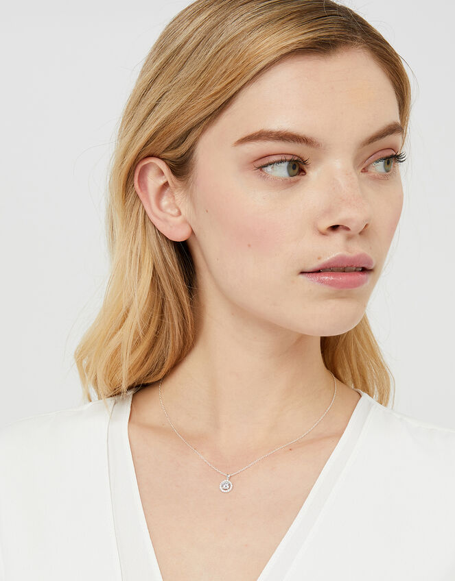 Sterling Silver Sparkle Halo Pendant Necklace, , large