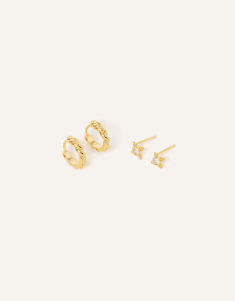 14ct Gold-Plated Sparkle Earrings Set of Two, , large