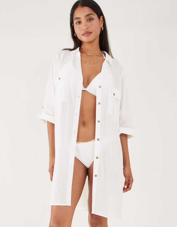 Long Sleeve Beach Shirt with LENZING™ ECOVERO™ White, White (WHITE), large
