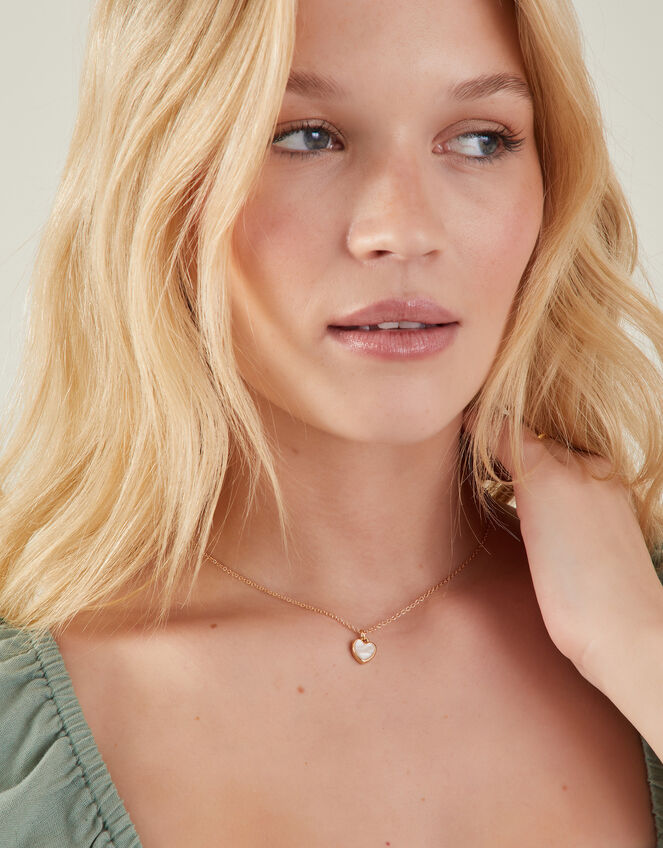 Pearly Heart Pendant Necklace, , large