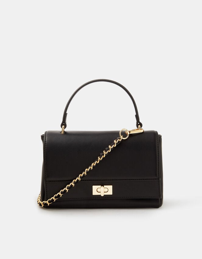 Twist Lock Chain Strap Handbag, Black (BLACK), large