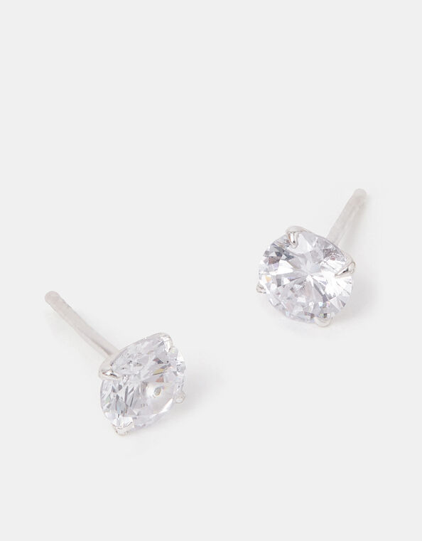 Sterling Silver Diamanté Stud Earrings, , large