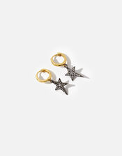 Gold-Plated Star Charm Hoop Earrings, , large