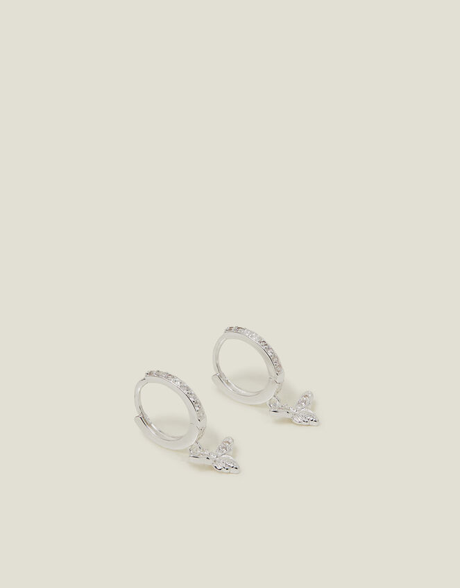Sterling Silver-Plated Bee Drop Huggie Hoop Earrings, , large