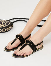 Ring Detail Sandals, Black (BLACK), large